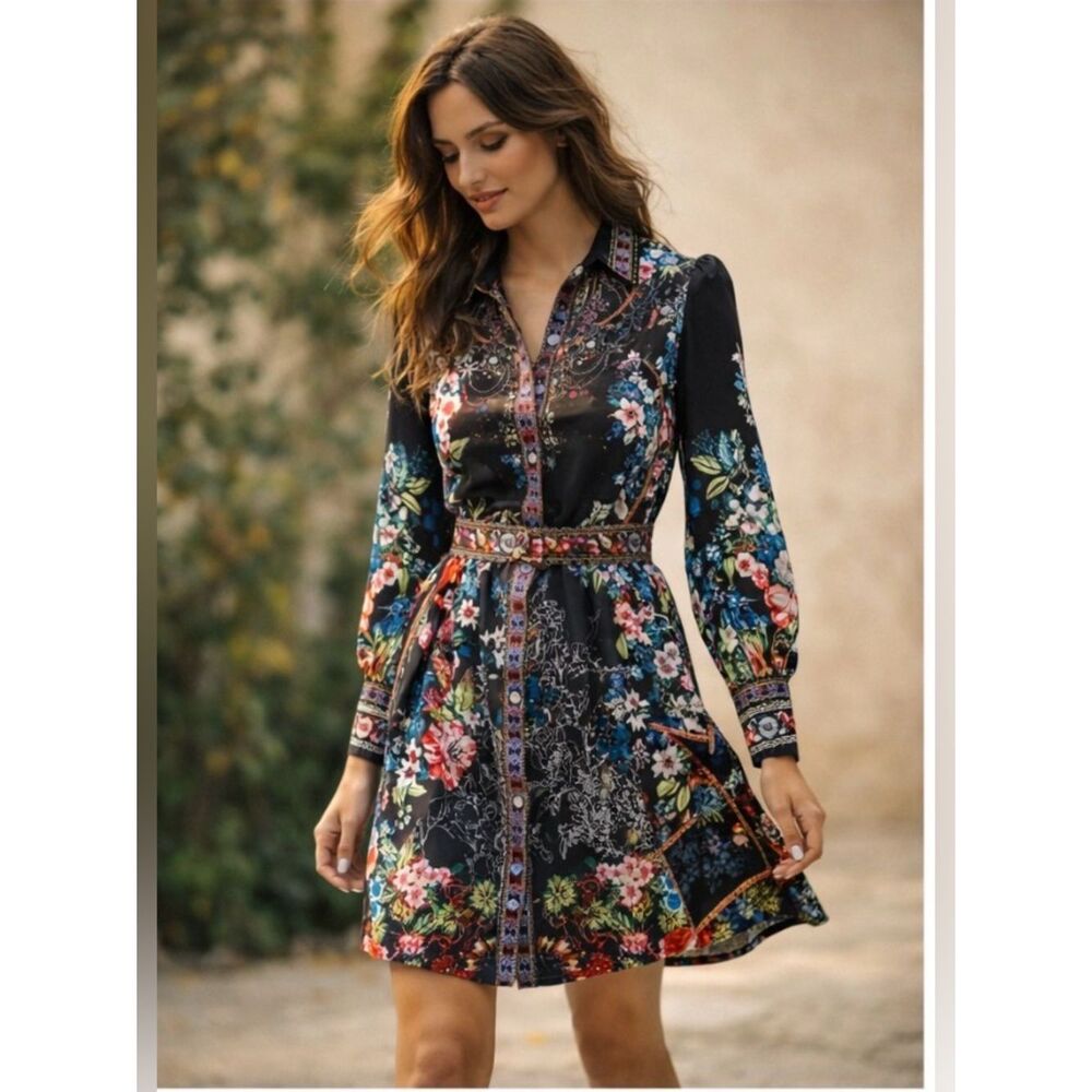 Dalia Collection by Dalia MacPhee Floral Mini Shirtdress